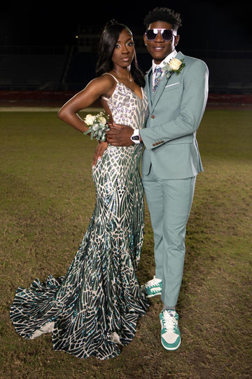 Menta 3 Peças Lapela Entalhada Fato de Festa